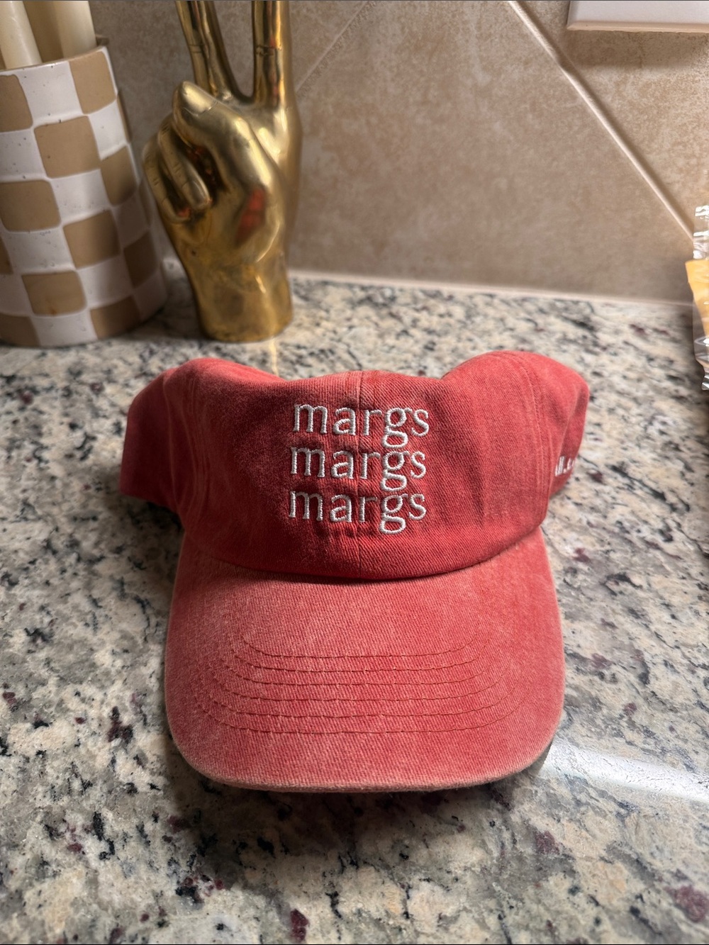 New Margs Embroidered Washed Red Baseball Cap